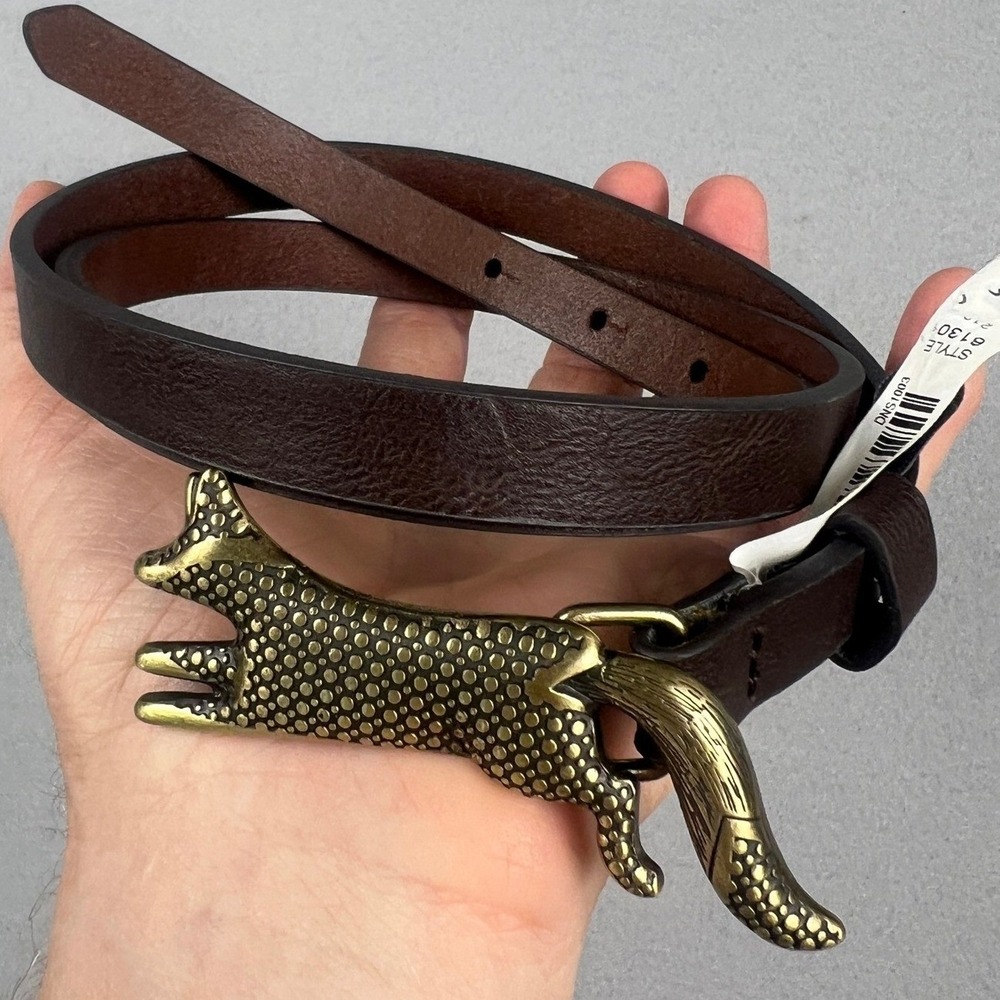 Aeropostale Fox Buckle Belt Womens S Brown Skinny Faux Leather Animal Novelty
